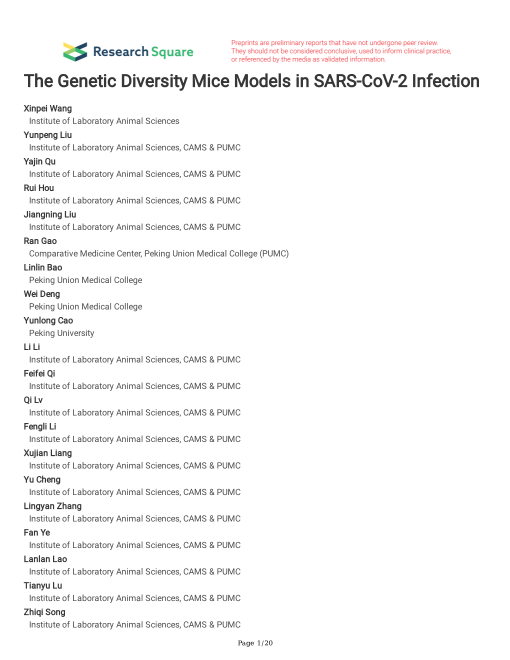 The Genetic Diversity Mice Models in SARS-Cov-2 Infection