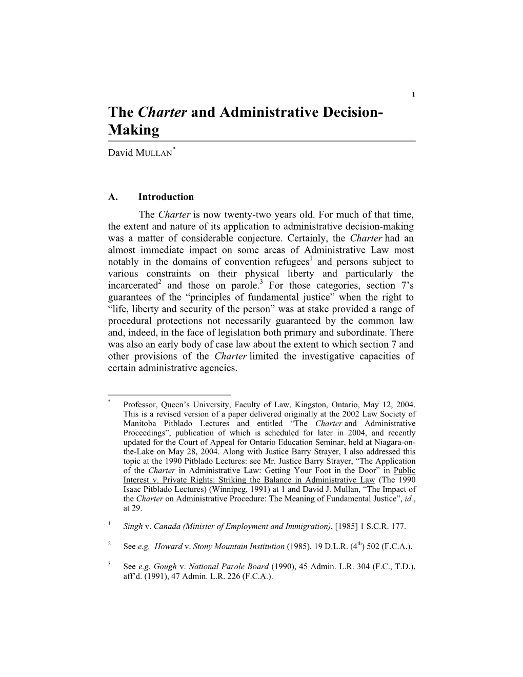 The Charter and Administrative Decision- Making