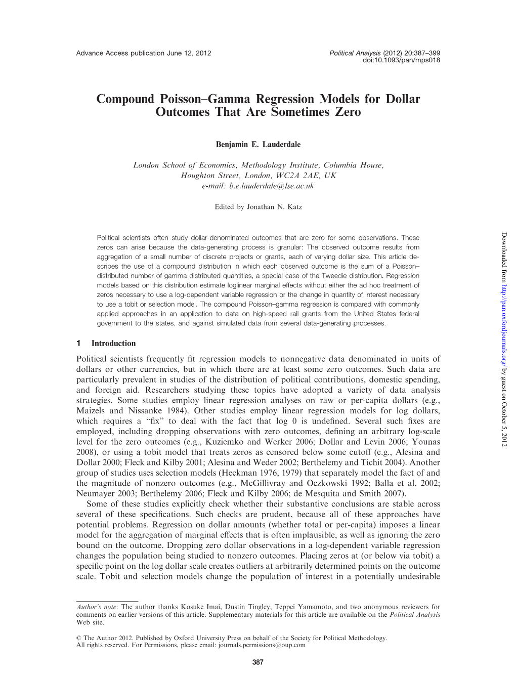 Compound Poisson–Gamma Regression Models for Dollar Outcomes That Are Sometimes Zero