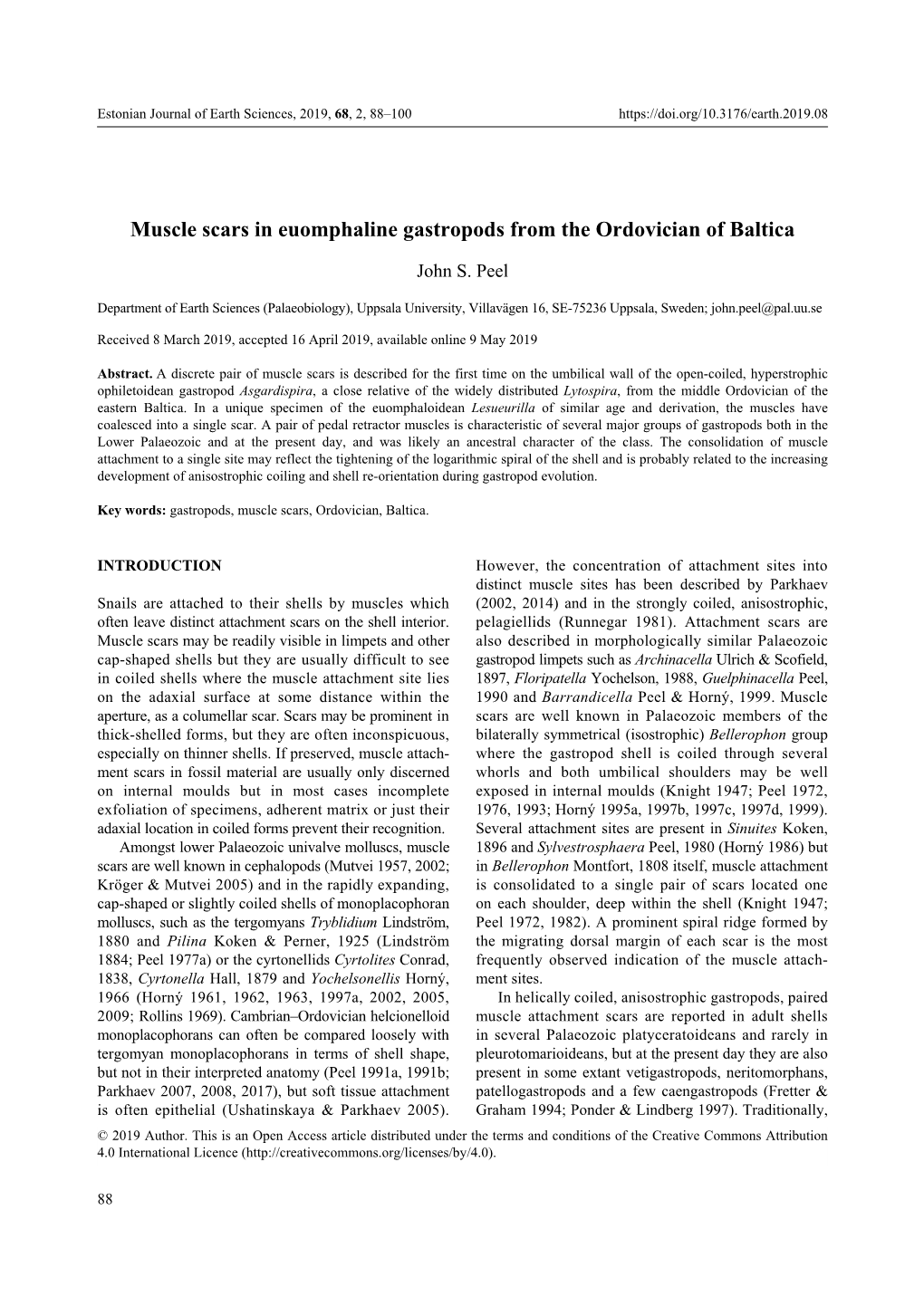 Muscle Scars in Euomphaline Gastropods from the Ordovician of Baltica