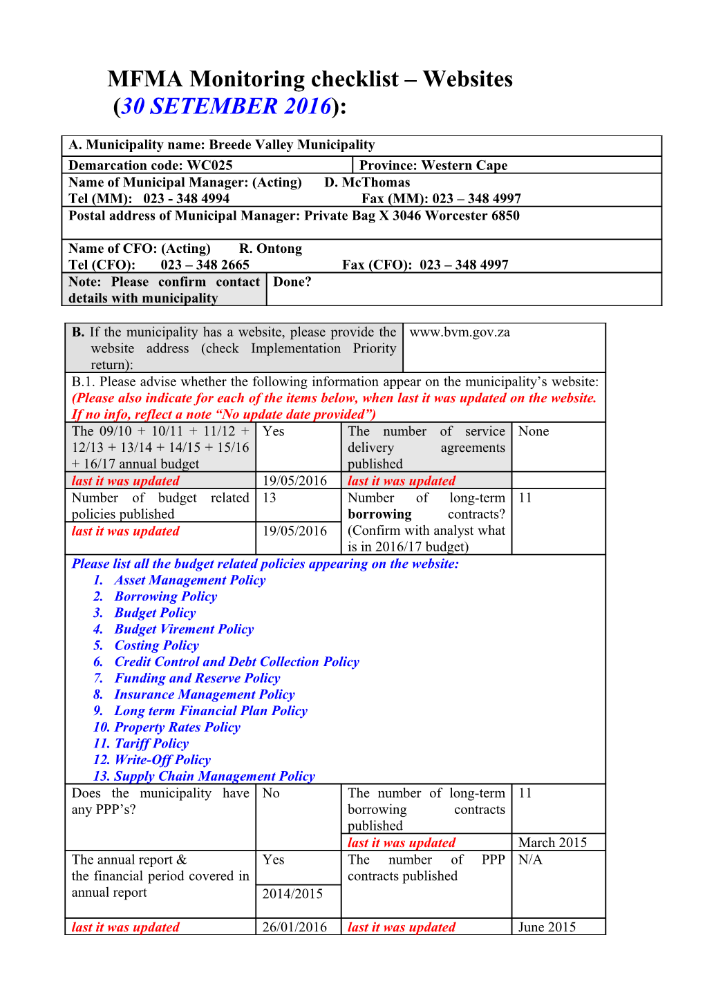 MFMA Monitoring Checklist Websites