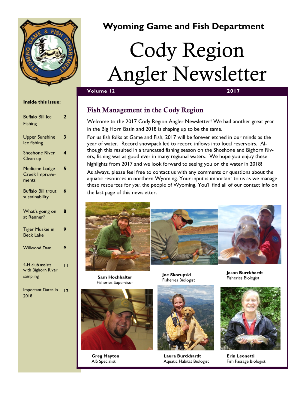 Cody Region Angler Newsletter Volume 12 2017