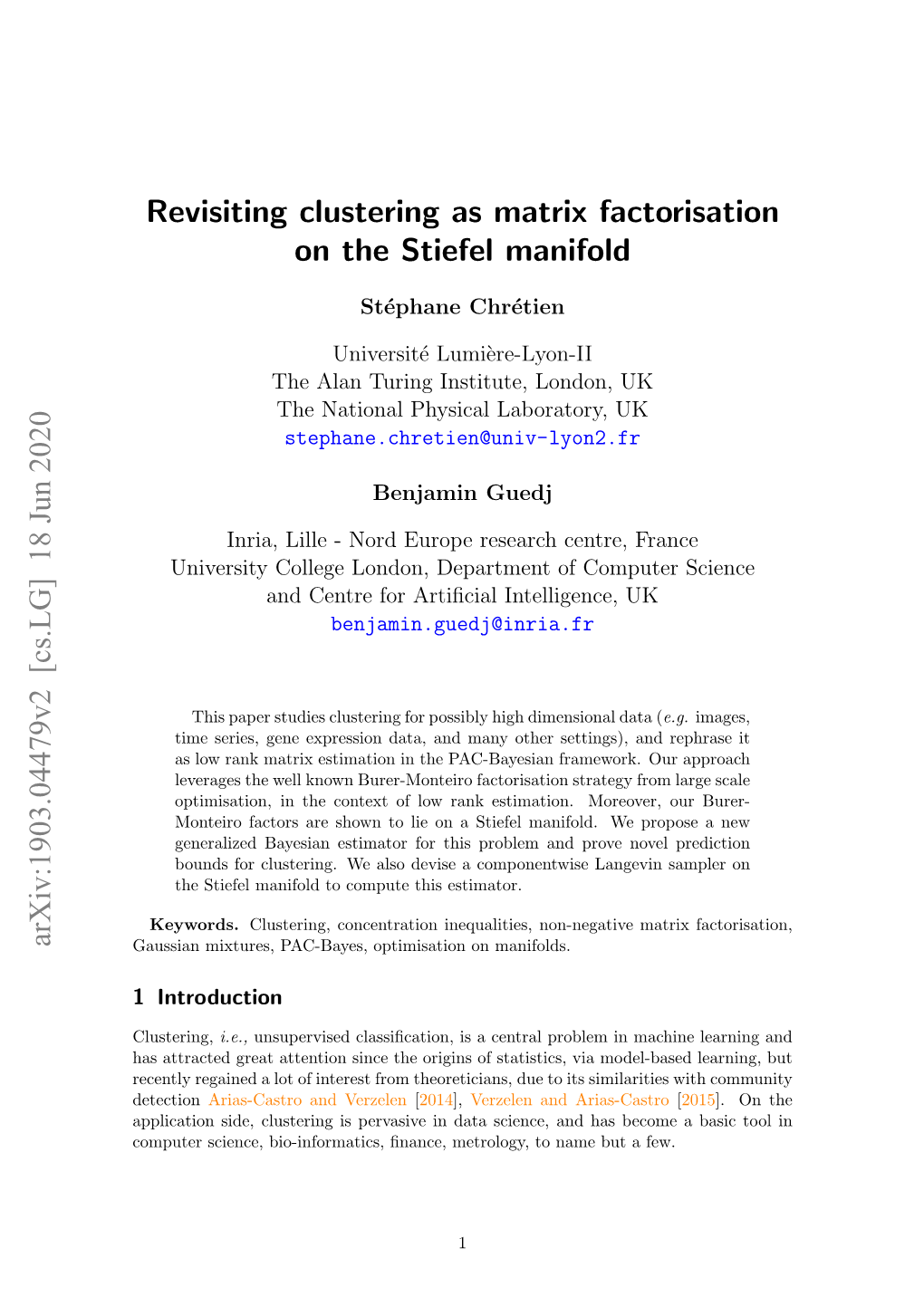 Revisiting Clustering As Matrix Factorisation on the Stiefel Manifold
