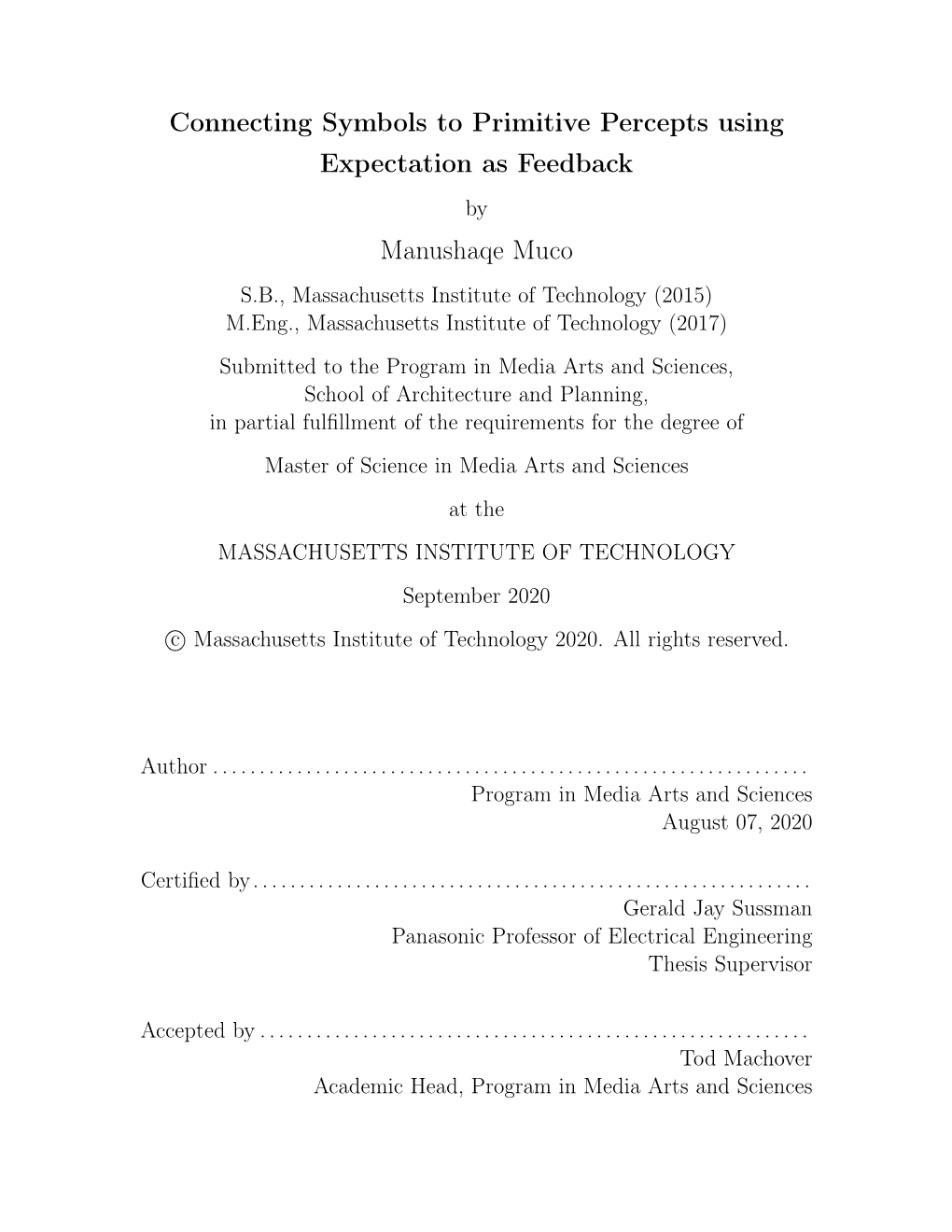 Connecting Symbols to Primitive Percepts Using Expectation As