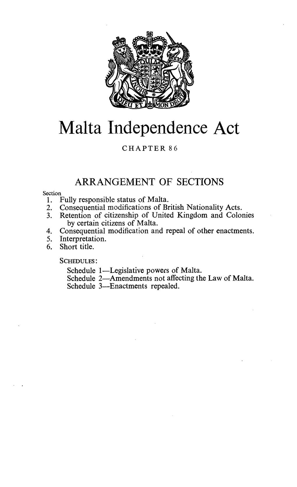 Malta Independence Act CHAPTER 86