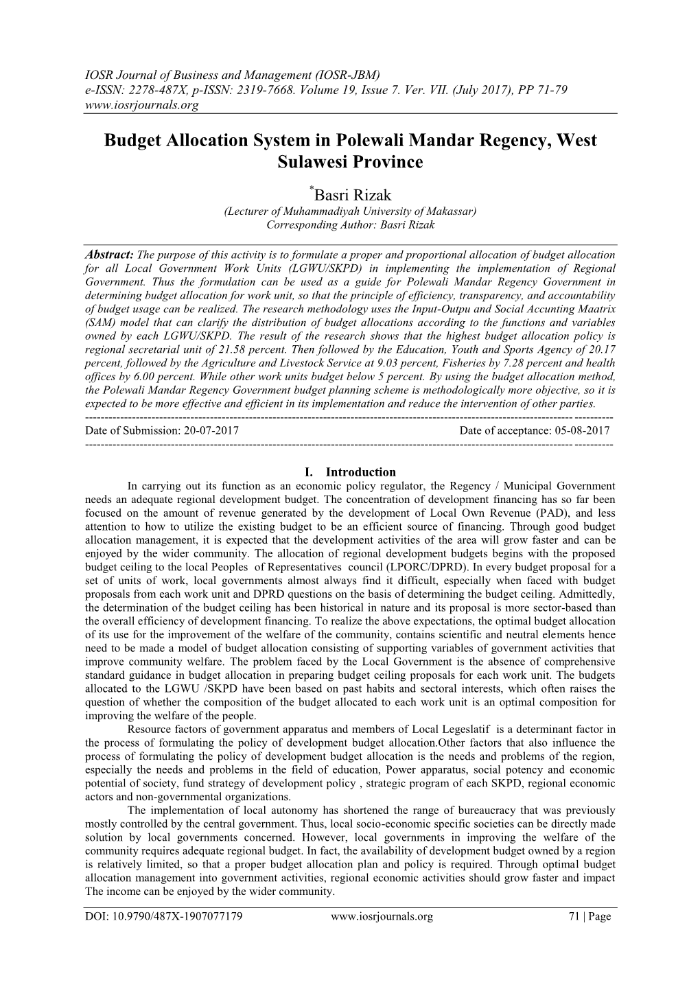 Budget Allocation System in Polewali Mandar Regency, West Sulawesi Province