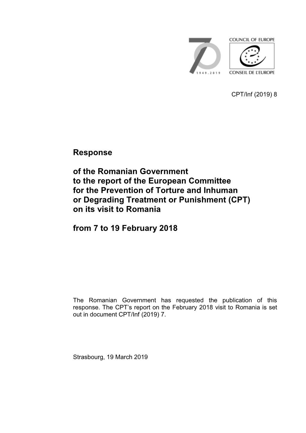 Response of the Romanian Government to the Report Of