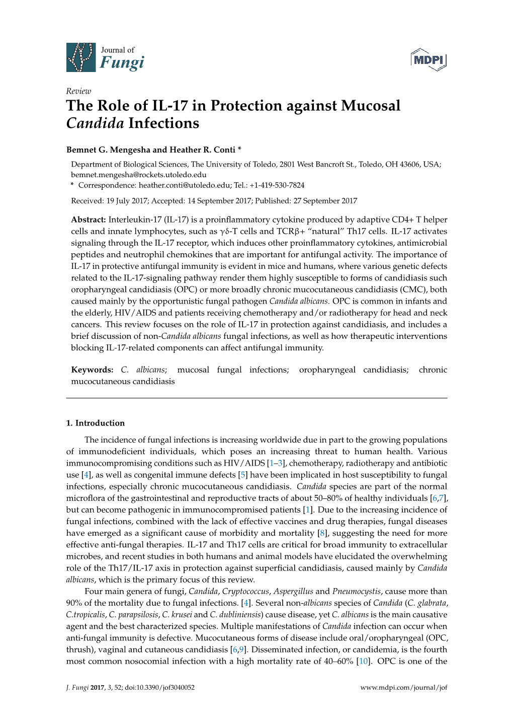 The Role of IL-17 in Protection Against Mucosal Candida Infections