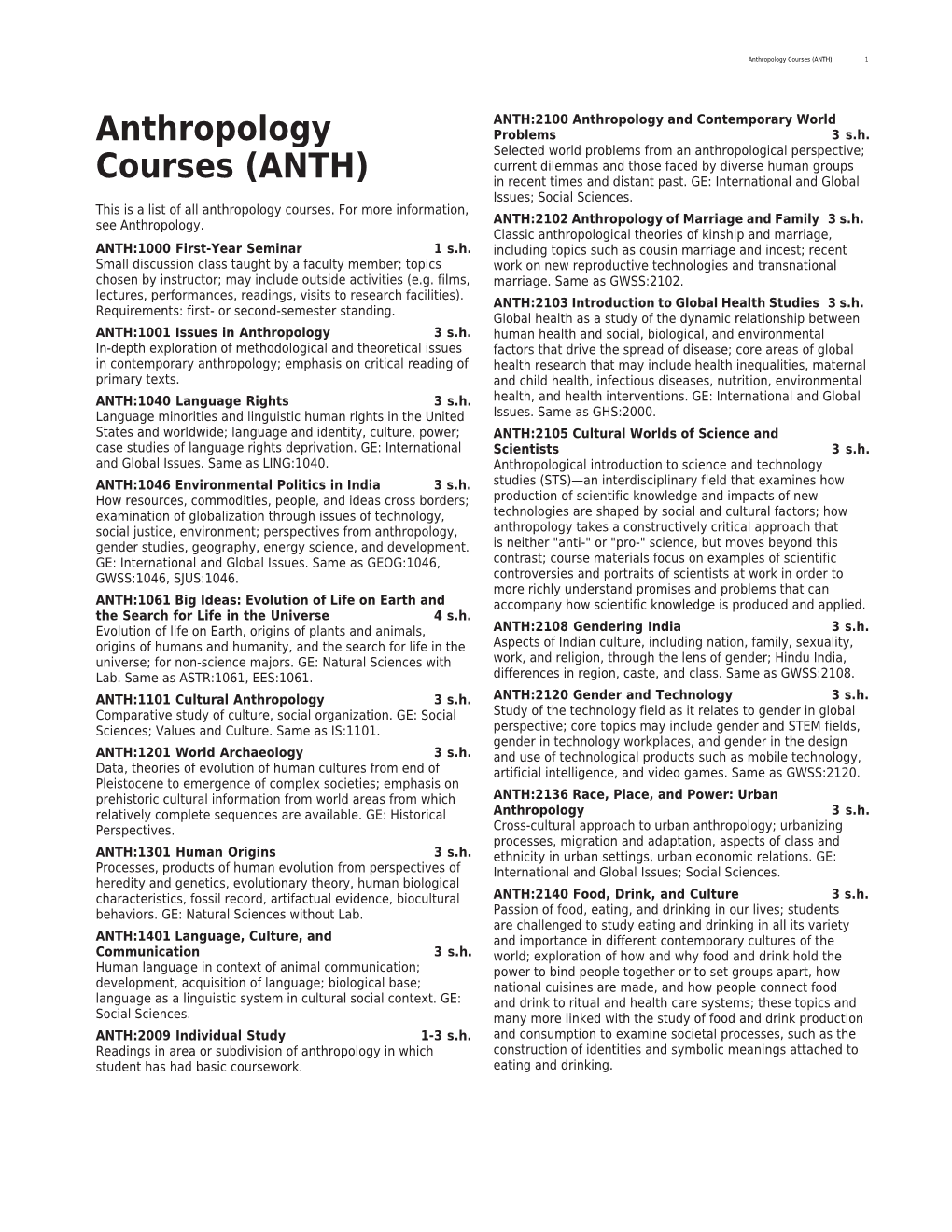 Anthropology Courses (ANTH) 1