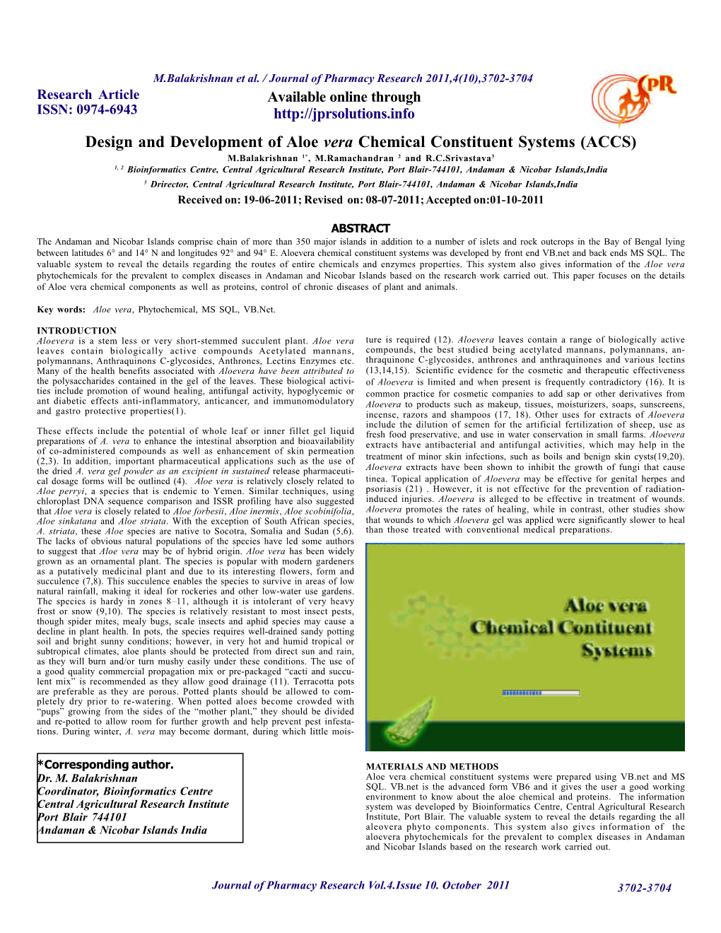 Design and Development of Aloe Vera Chemical Constituent Systems