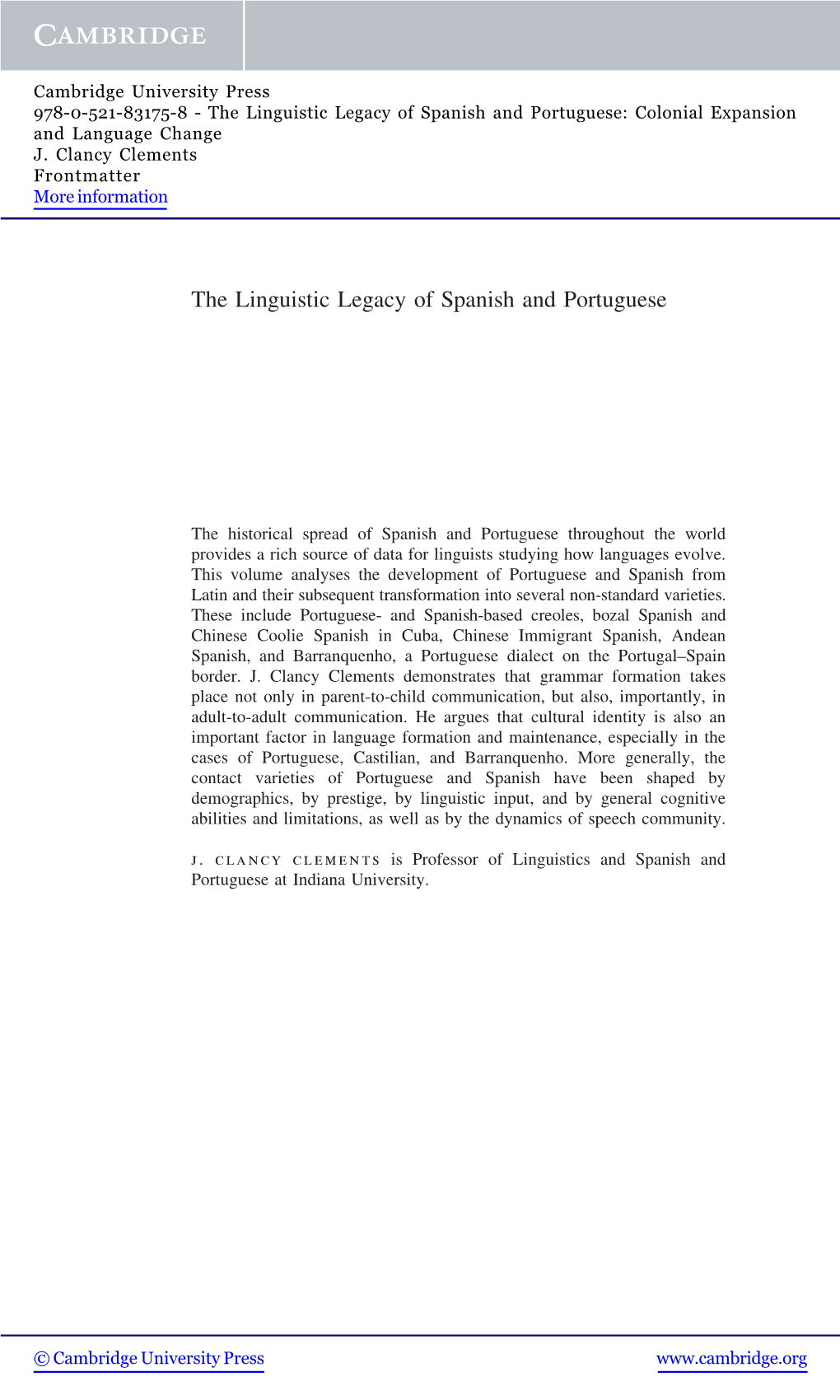 The Linguistic Legacy of Spanish and Portuguese: Colonial Expansion and Language Change J