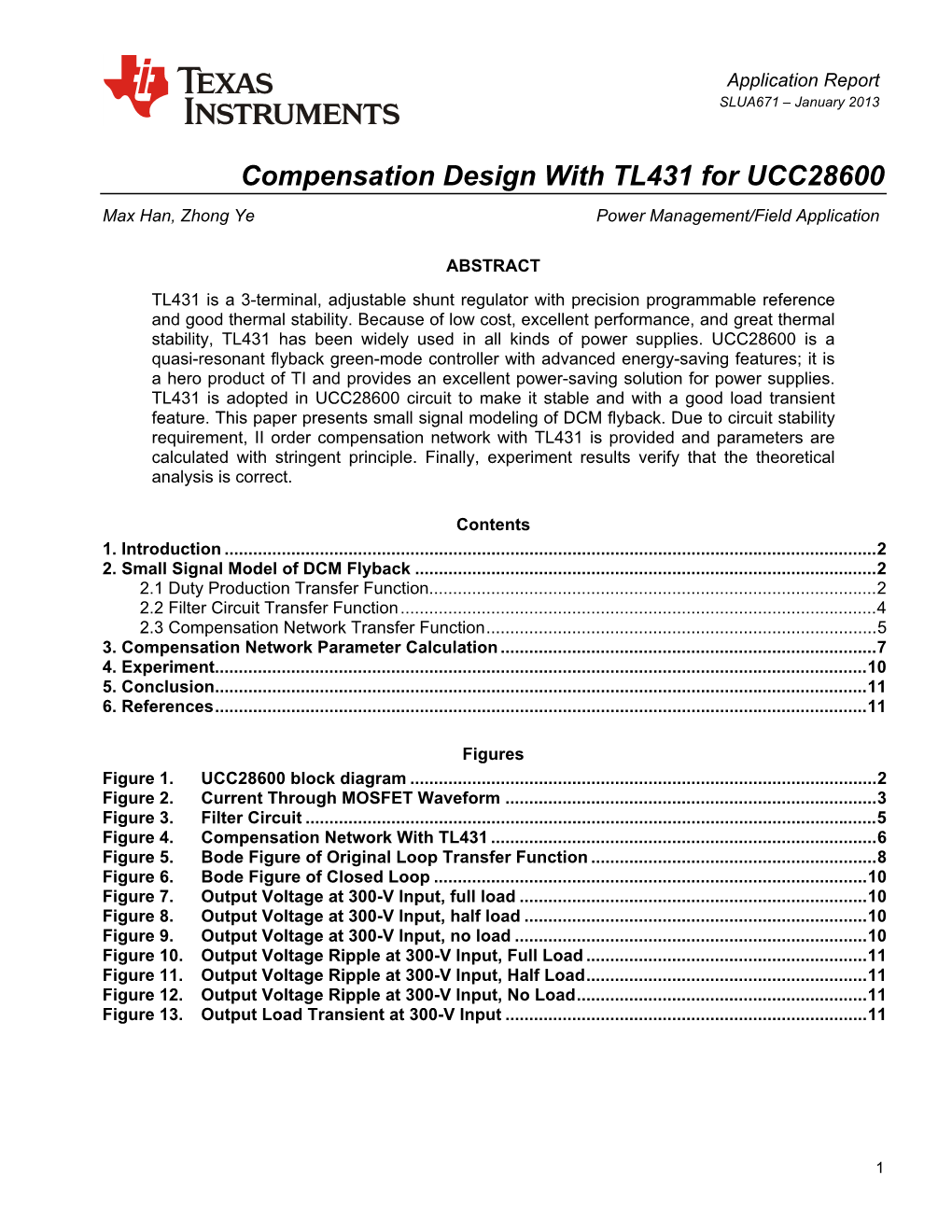 Compensation Design with TL431 for UCC28600