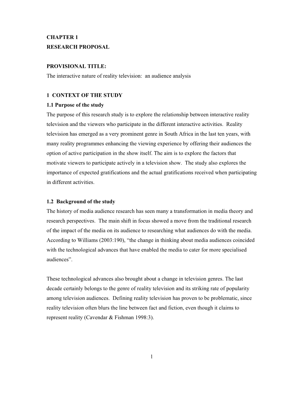 1 Chapter 1 Research Proposal Provisional Title