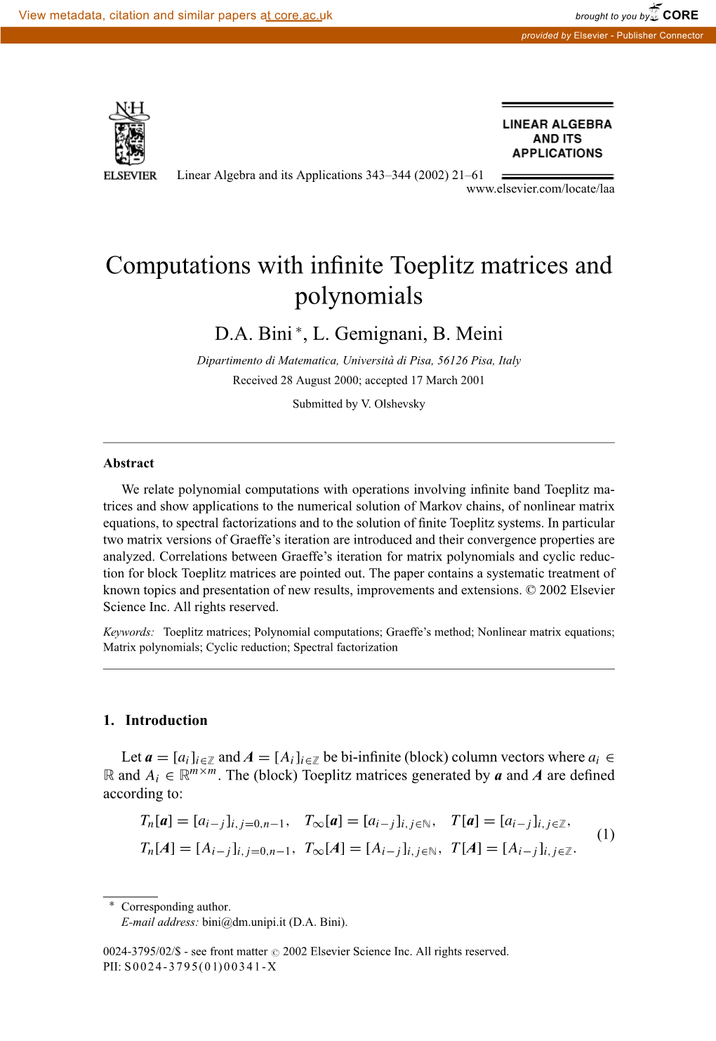 Computations with Infinite Toeplitz Matrices and Polynomials