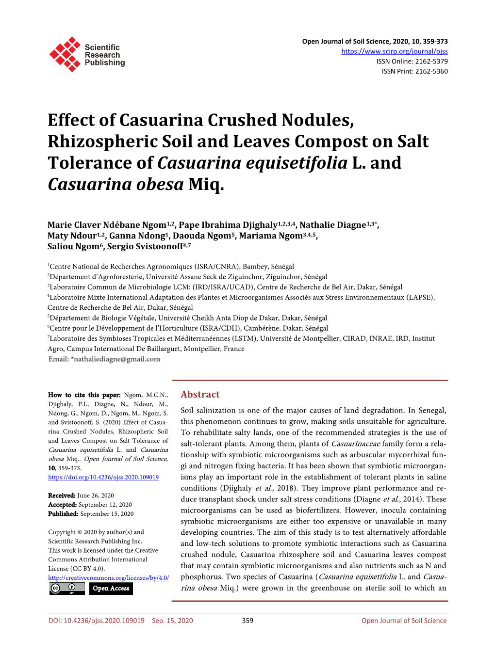 Effect of Casuarina Crushed Nodules, Rhizospheric Soil and Leaves Compost on Salt Tolerance of Casuarina Equisetifolia L