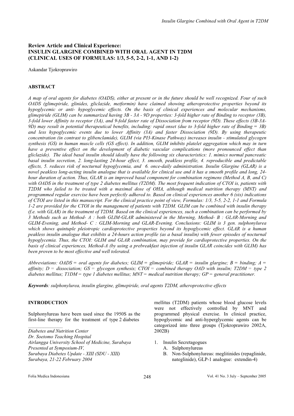 Insulin Glargine Combined with Oral Agent in T2DM