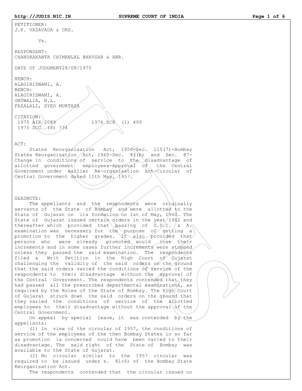 SUPREME COURT of INDIA Page 1 of 6 PETITIONER: J.K