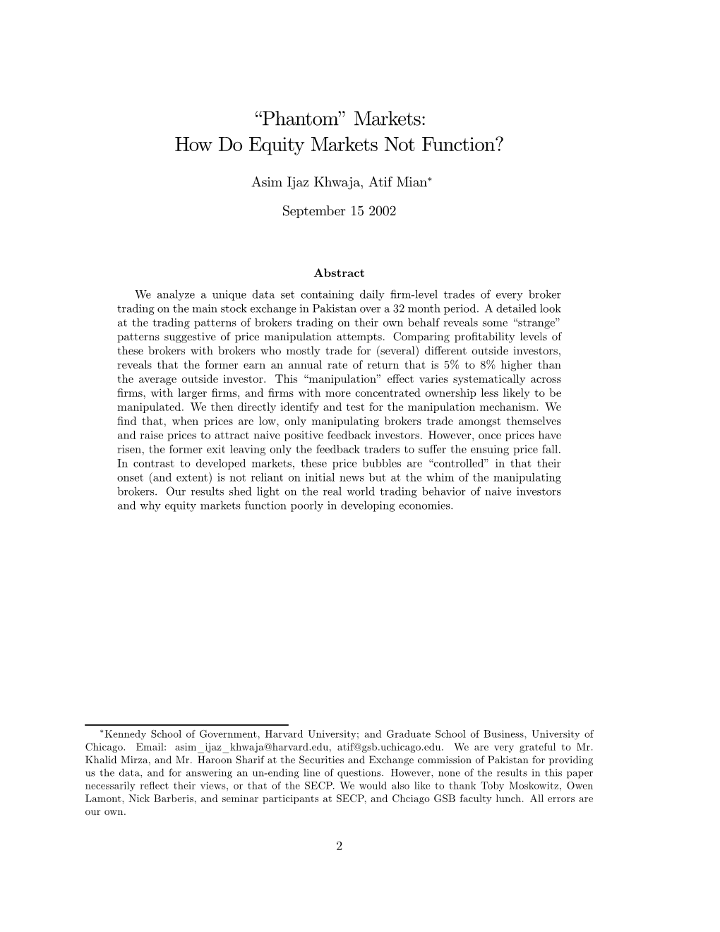 “Phantom” Markets: How Do Equity Markets Not Function?