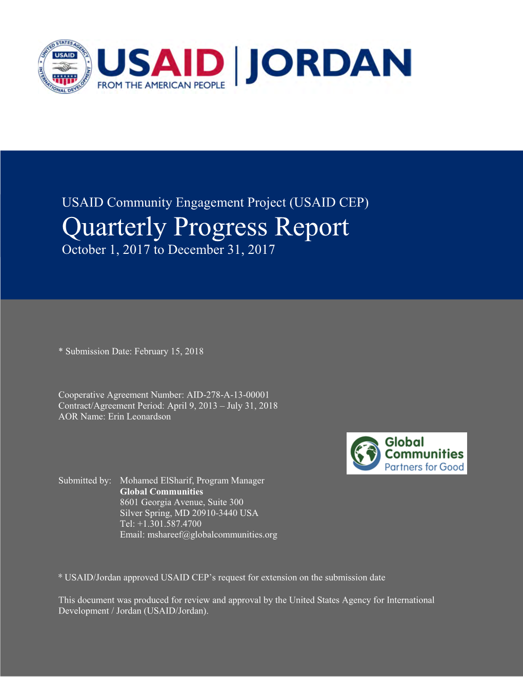 Quarterly Progress Report October 1, 2017 to December 31, 2017