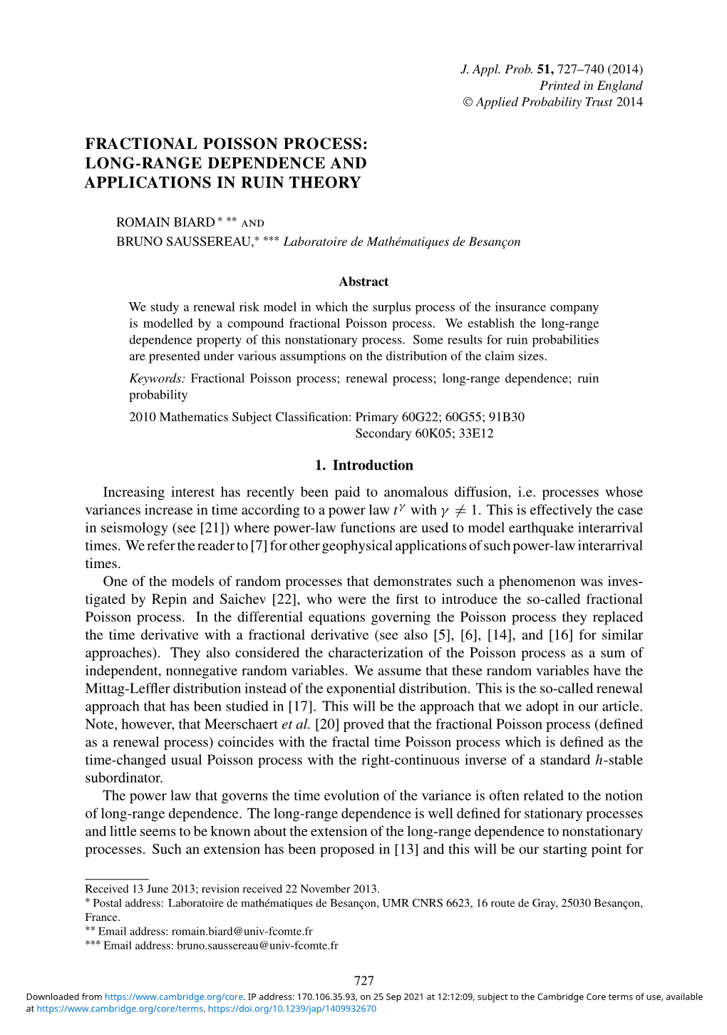 Long-Range Dependence and Applications in Ruin Theory