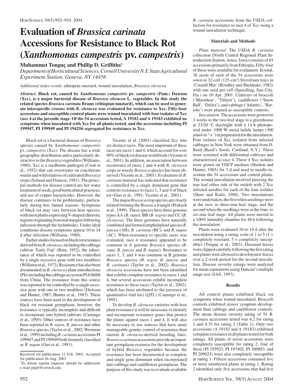 Evaluation of Brassica Carinata Accessions for Resistance to Black