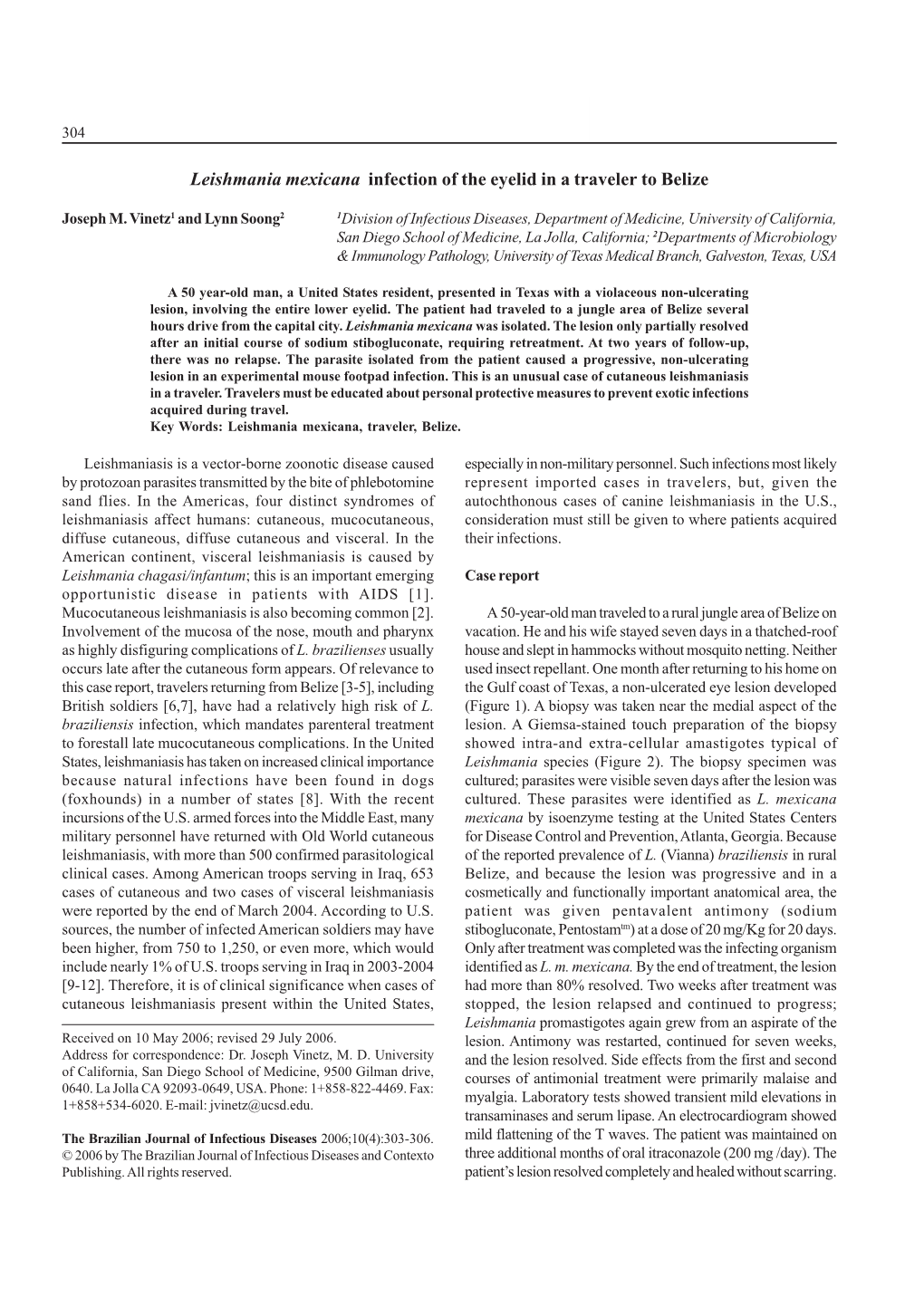 Leishmania Mexicana Infection of the Eyelid in a Traveler to Belize