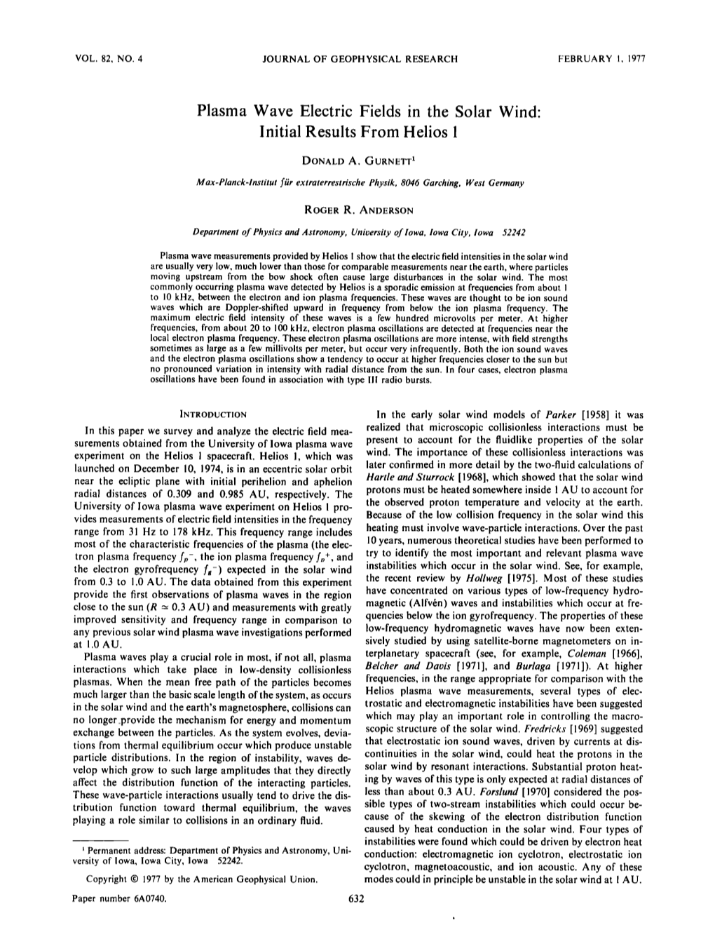 Plasma Wave Electric Fields in the Solar Wind&Colon