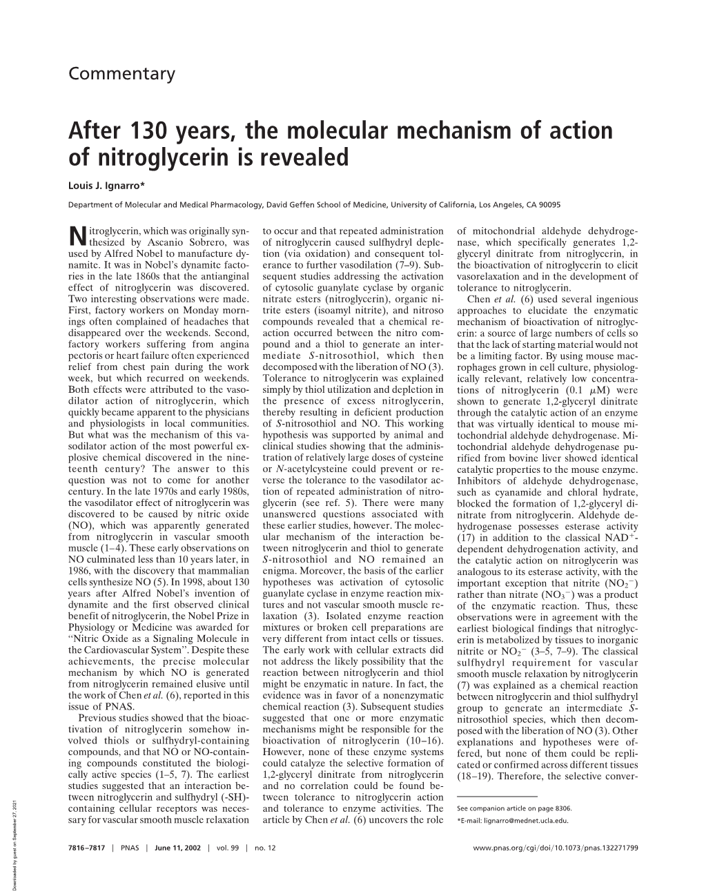 After 130 Years, the Molecular Mechanism of Action of Nitroglycerin Is Revealed