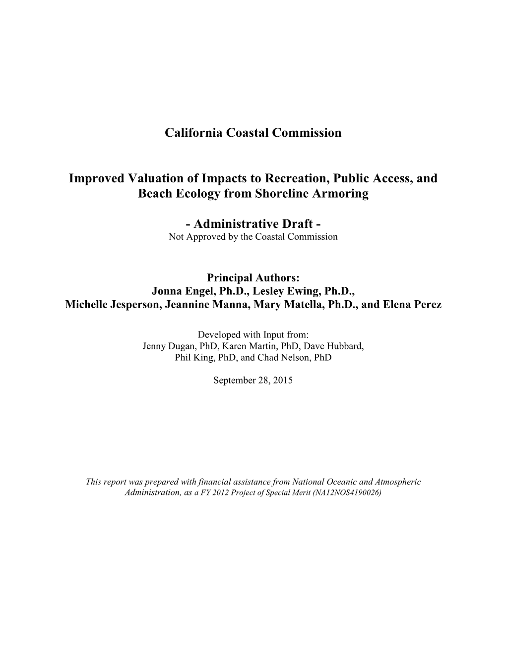 California Coastal Commission Improved Valuation of Impacts To
