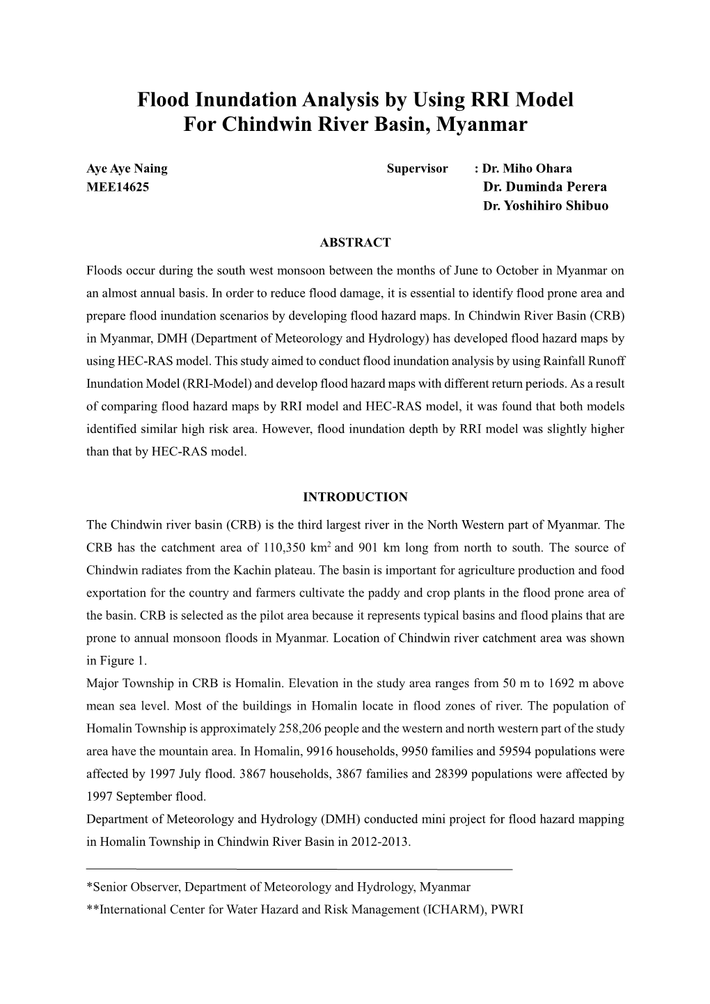 Flood Inundation Analysis by Using RRI Model for Chindwin River Basin, Myanmar