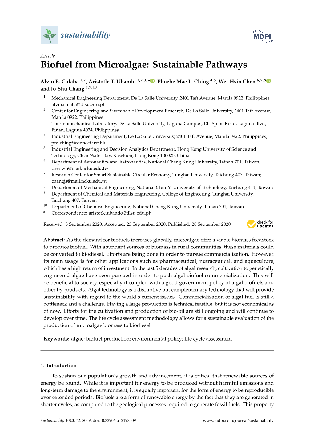 Biofuel from Microalgae: Sustainable Pathways