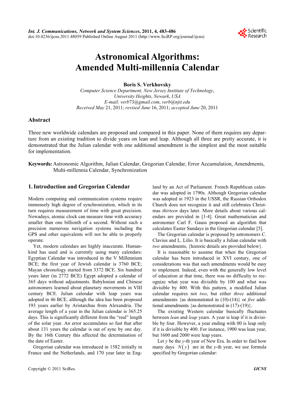 Astronomical Algorithms: Amended Multi-Millennia Calendar