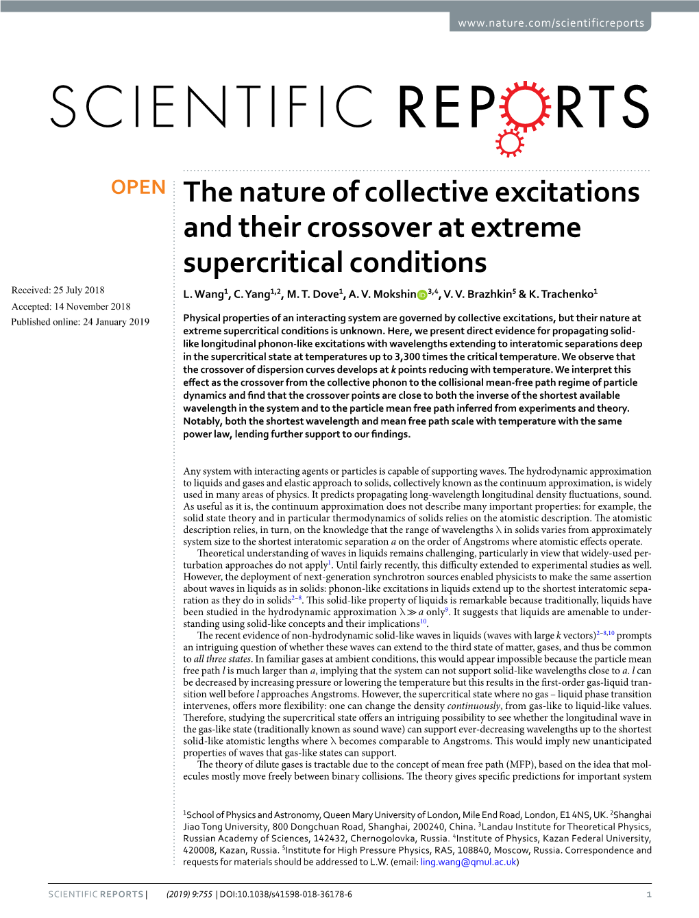 The Nature of Collective Excitations and Their Crossover at Extreme Supercritical Conditions Received: 25 July 2018 L