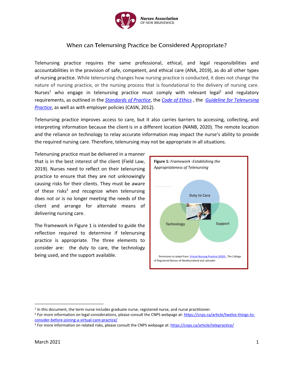 March 2021 1 Telenursing Practice Requires the Same Professional