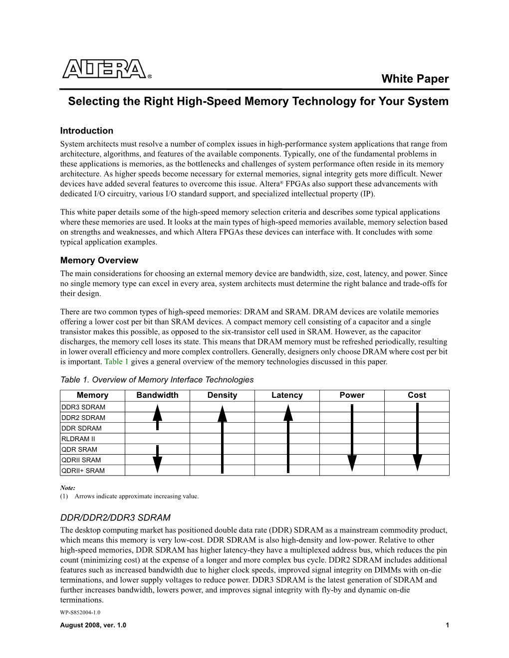 Selecting the Right High-Speed Memory Technology for Your System