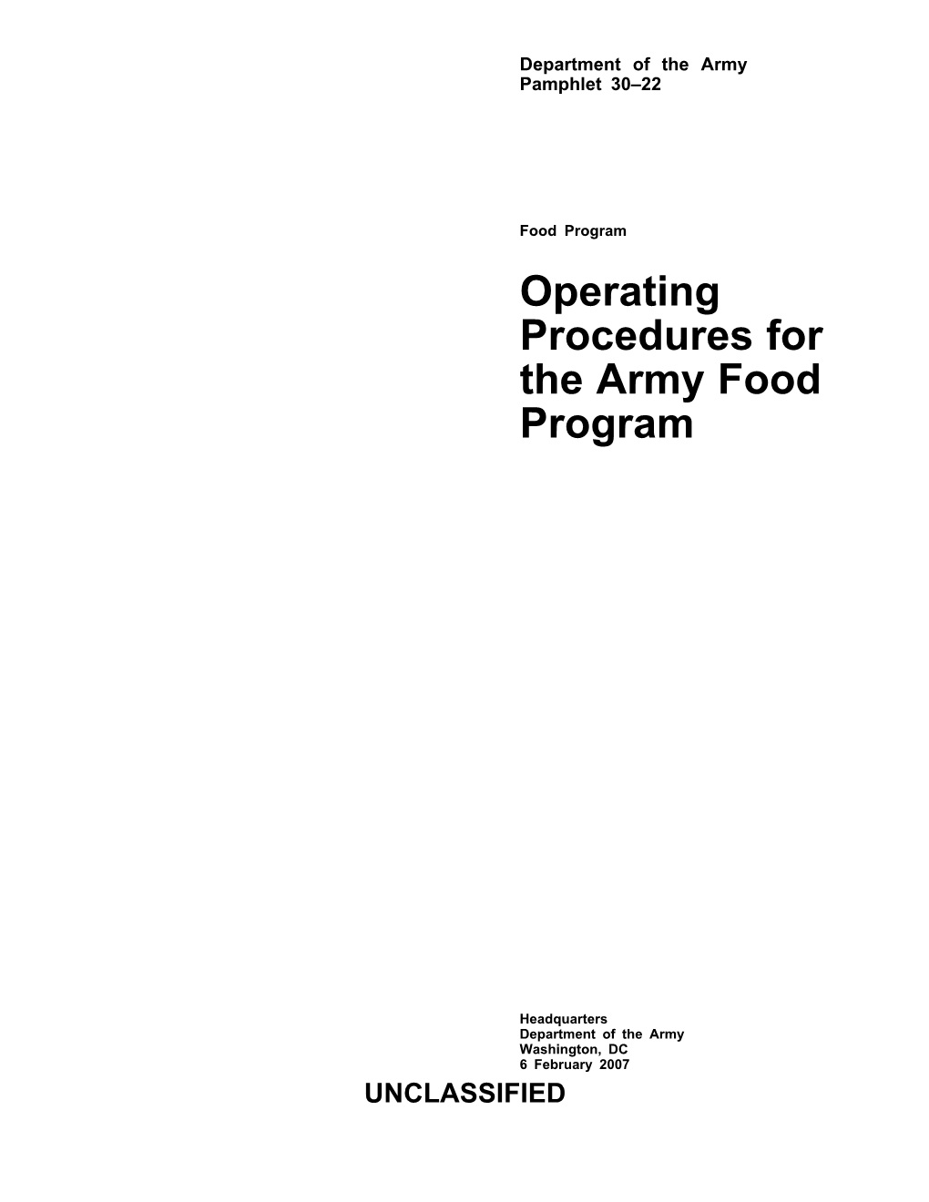 DA PAM 30-22 Operating Procedures for the Army Food Program