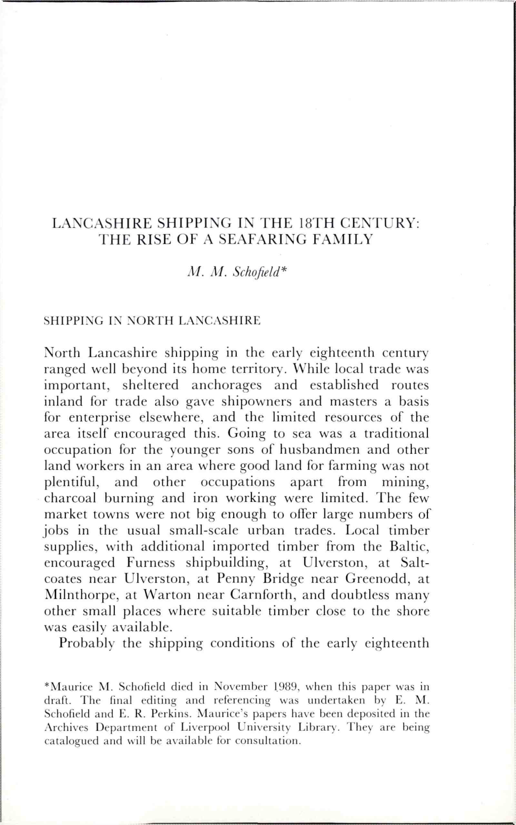 Lancashire Shipping in the 18Th Century: the Rise of a Seafaring Family