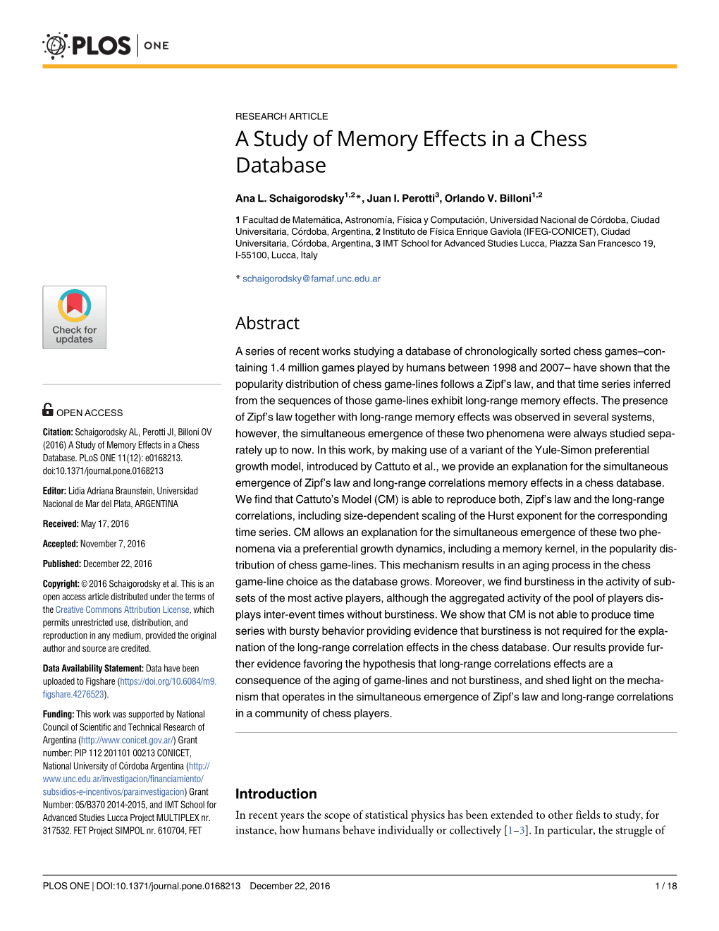 A Study of Memory Effects in a Chess Database