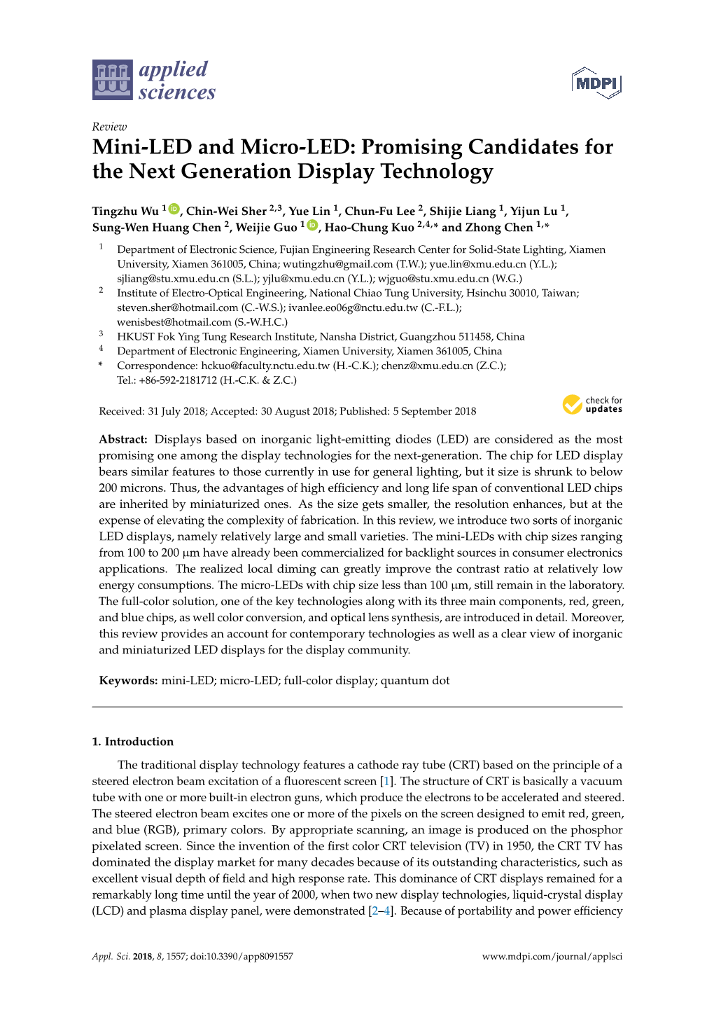 Mini-LED and Micro-LED: Promising Candidates for the Next Generation Display Technology