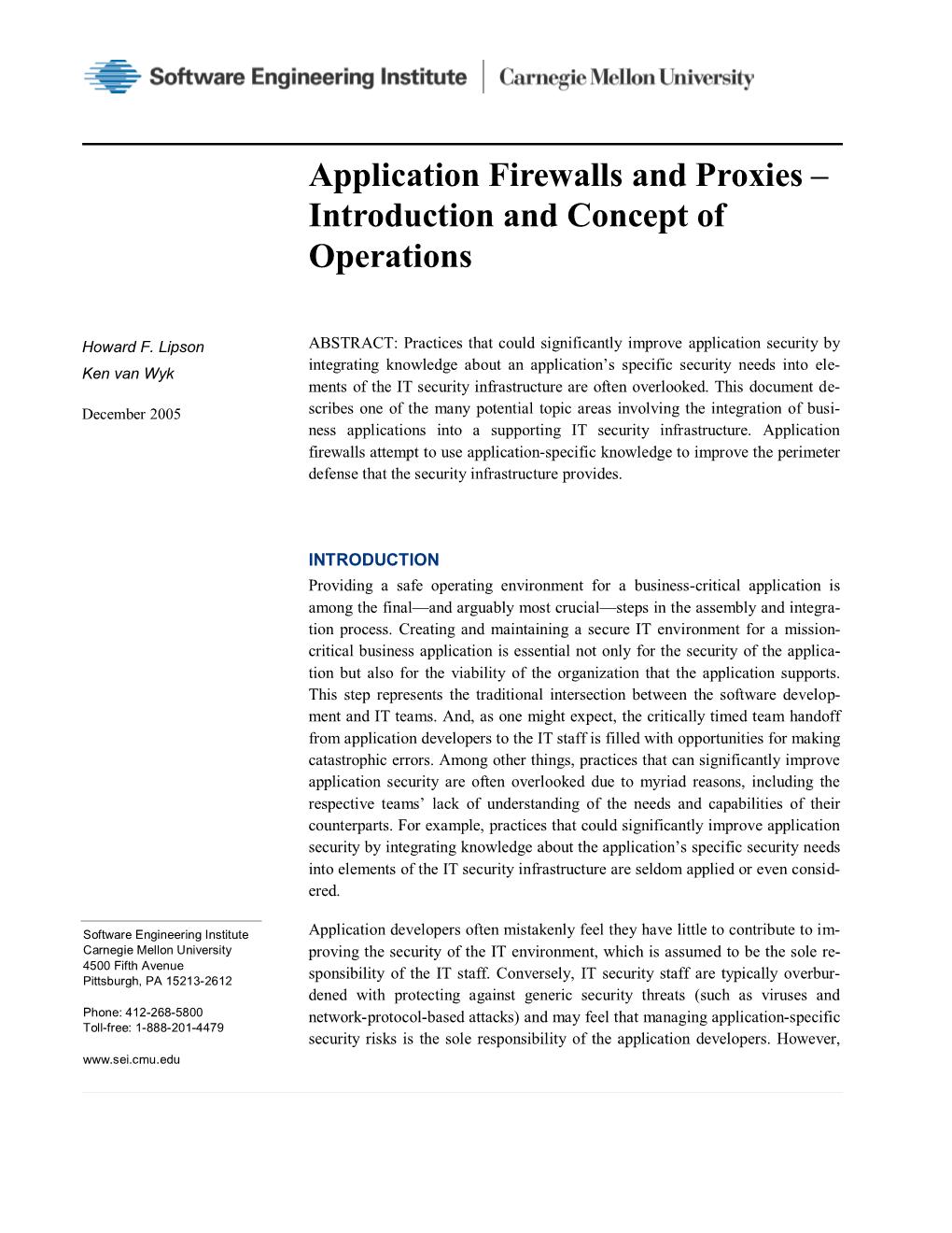 Application Firewalls and Proxies – Introduction and Concept of Operations