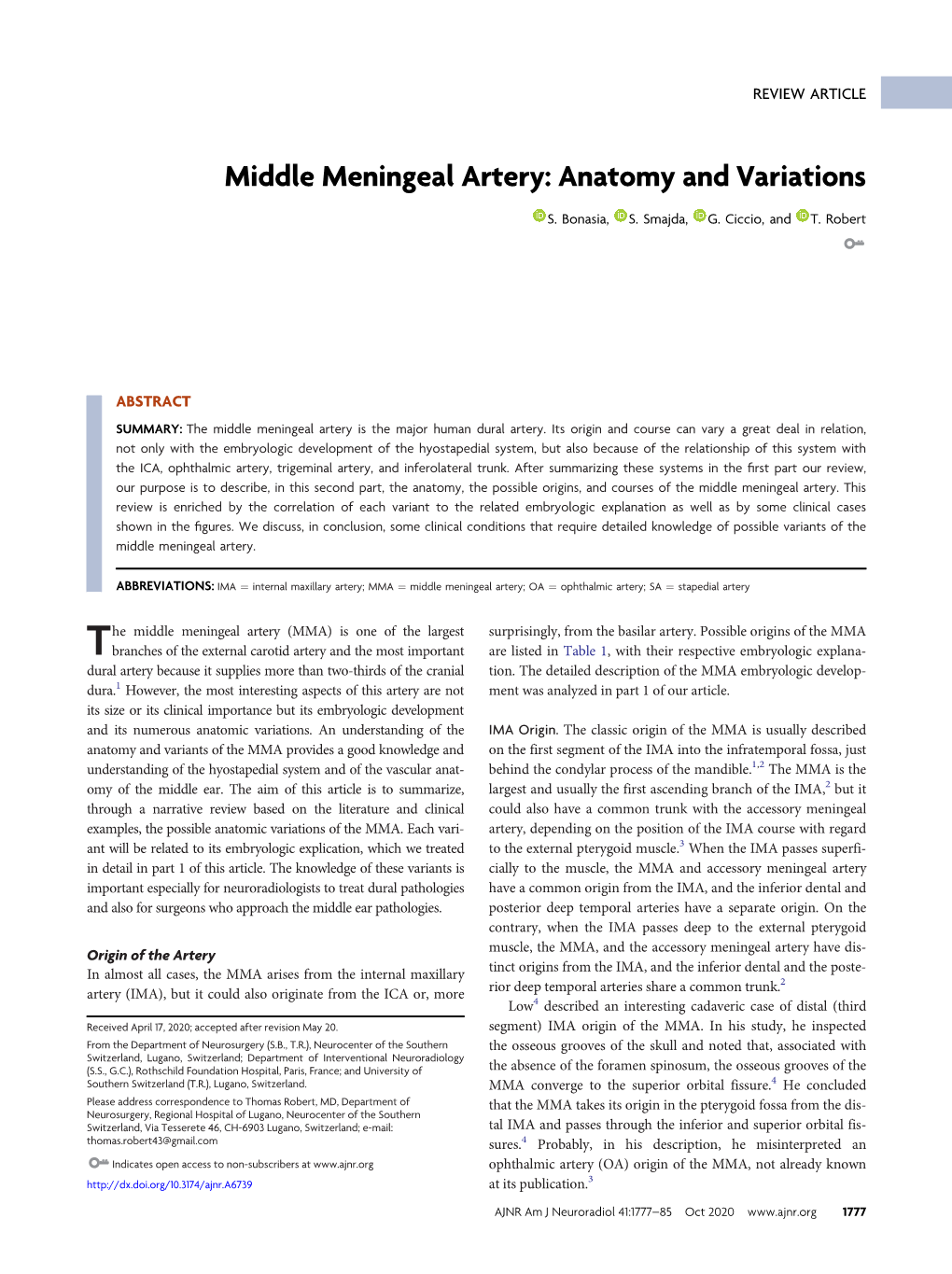 Middle Meningeal Artery: Anatomy and Variations