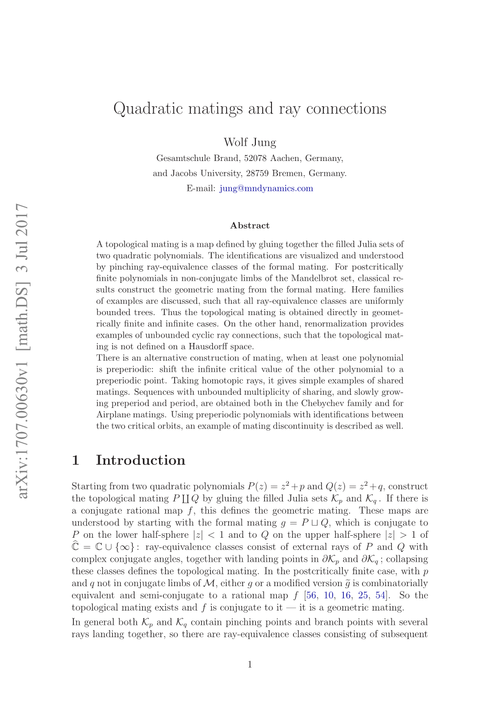 Quadratic Matings and Ray Connections [The Present Paper]