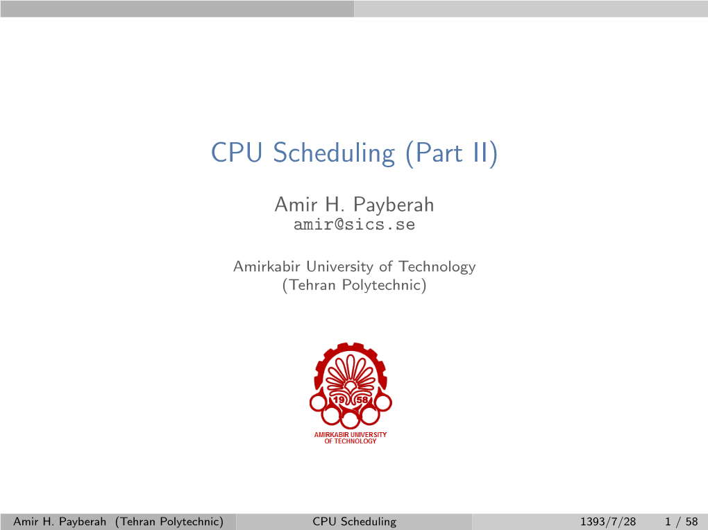 CPU Scheduling (Part II)