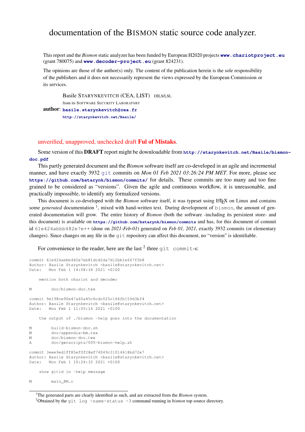 Documentation of the BISMON Static Source Code Analyzer