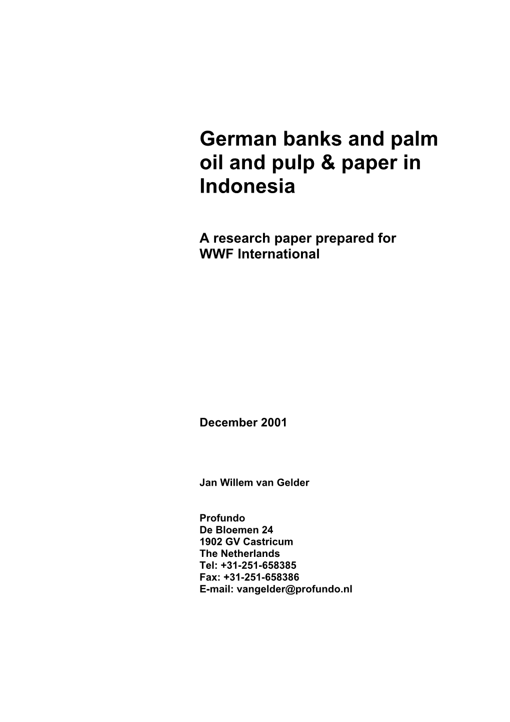 German Banks and Palm Oil and Pulp & Paper in Indonesia