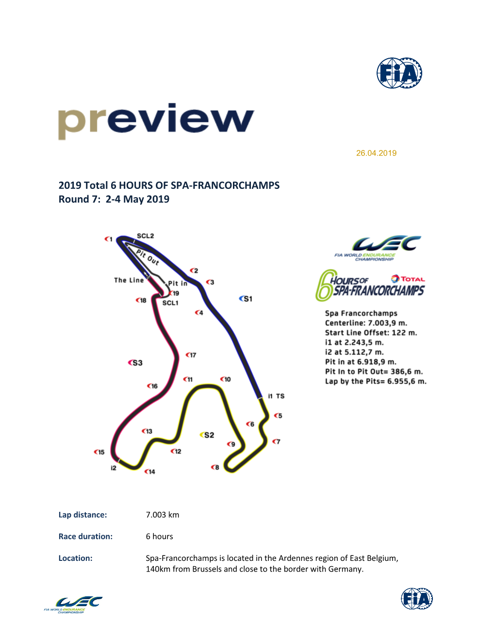 2019 Total 6 HOURS of SPA-FRANCORCHAMPS Round 7: 2-4 May 2019