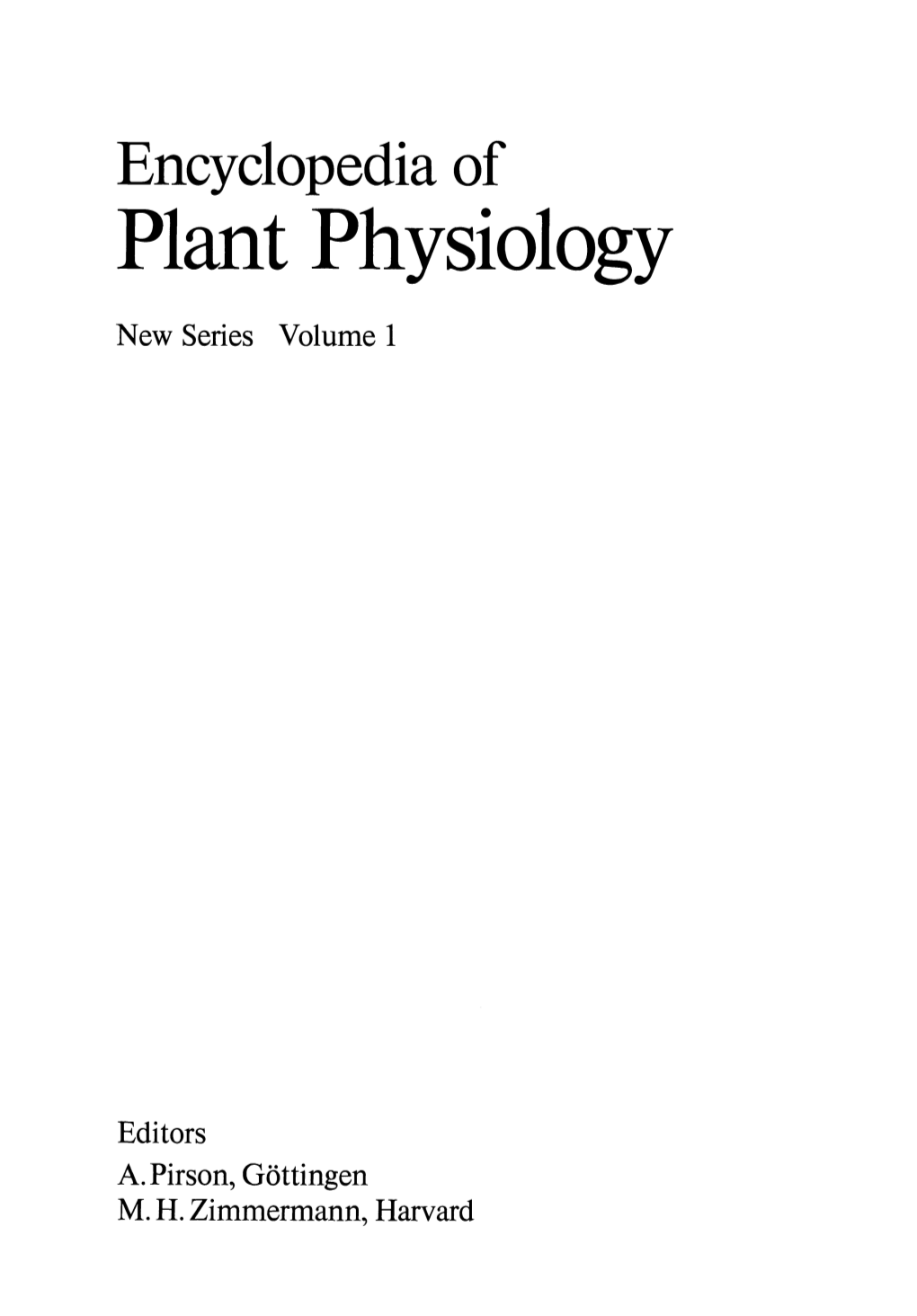 Encyclopedia of Plant Physiology