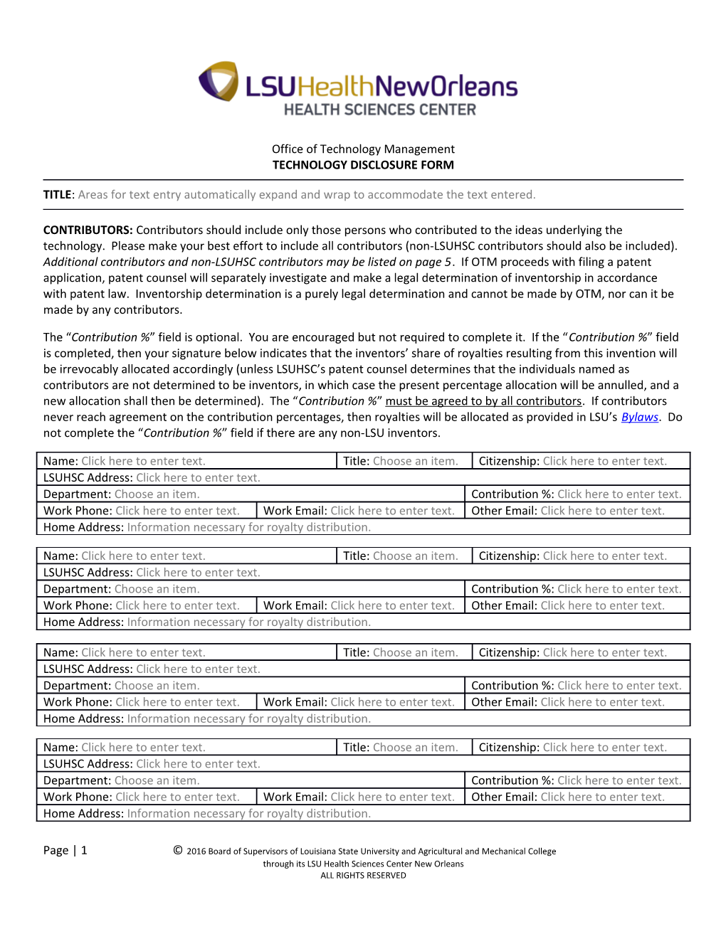 Technology Disclosure Form