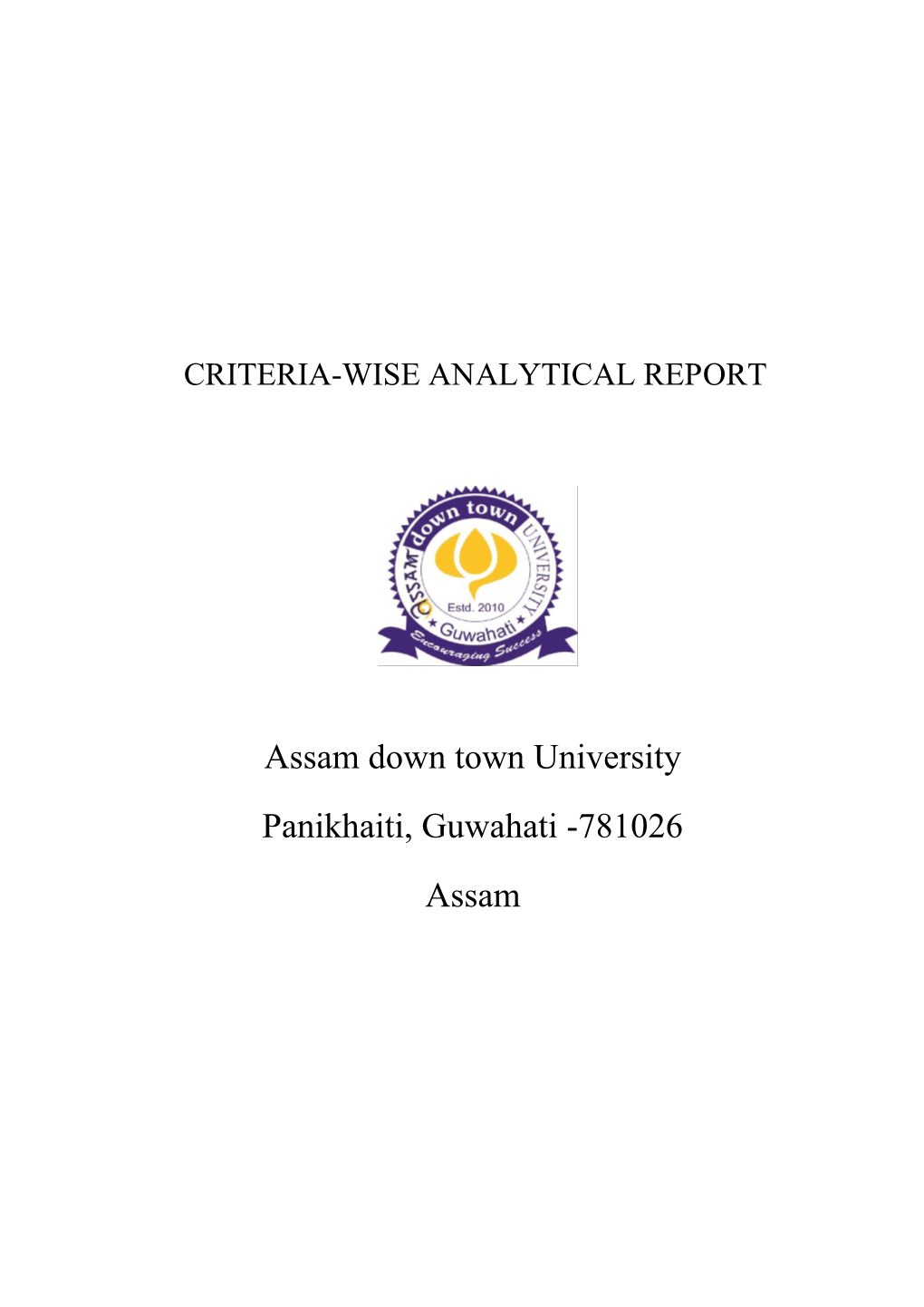 Assam Down Town University Panikhaiti, Guwahati -781026 Assam Chapter Page No