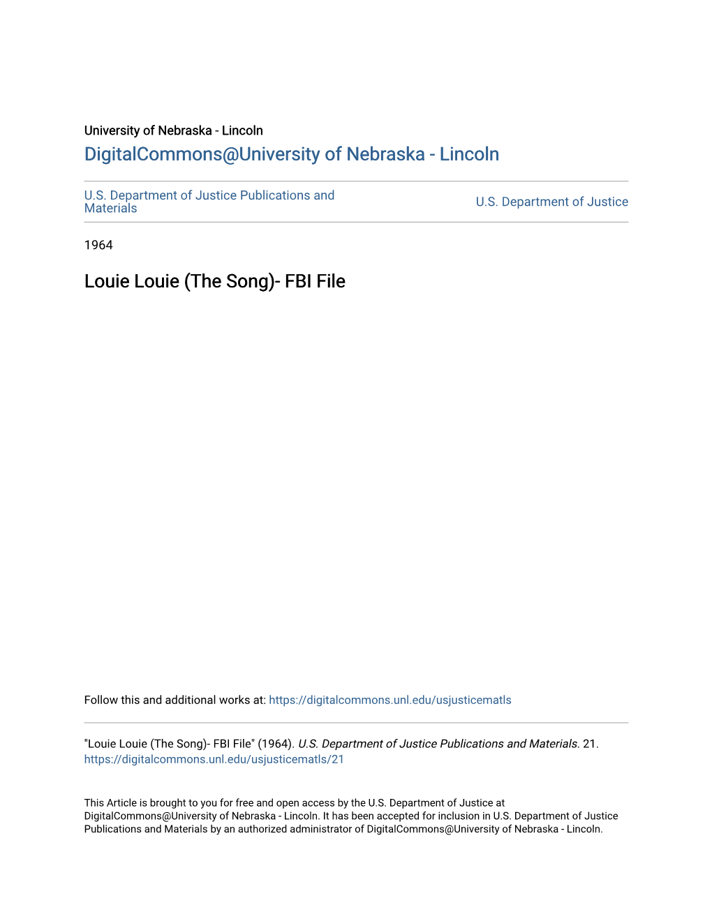 Louie Louie (The Song)- FBI File
